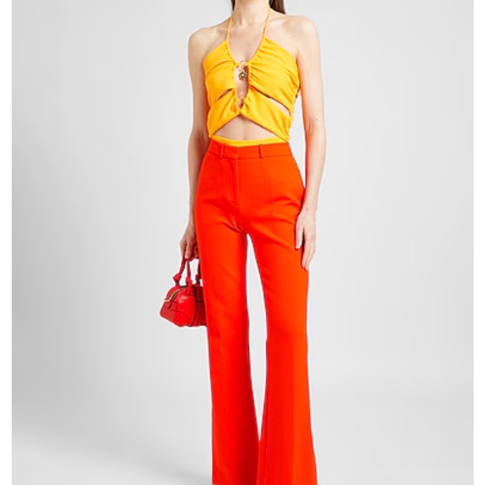 SANDRO ($340)- ASSIYA BACKLESS HALTER BODYSUIT IN ORANGE 0 - Picture 3 of 4